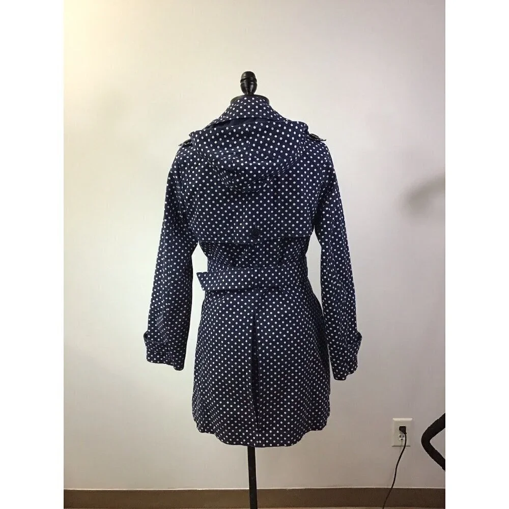 Gap Adorable Woman’s Size MD Trench Coat Navy With Polka Dots - Picture 3 of 3